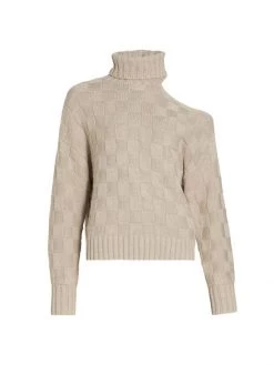 STAUD Rockey Checkered Cold-Shoulder Sweater