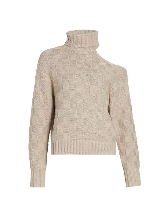 STAUD Rockey Checkered Cold-Shoulder Sweater 3 STAUD Rockey Checkered Cold-Shoulder Sweater