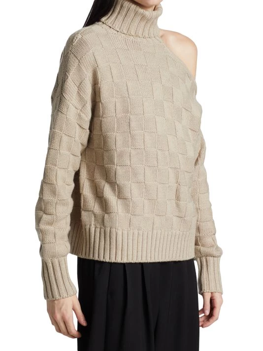 STAUD Rockey Checkered Cold-Shoulder Sweater 6 STAUD Rockey Checkered Cold-Shoulder Sweater - Image 4