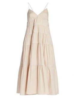 STAUD Cleo Tiered Midi Dress Biscotti White -STAUD popular shop unnamed file 1094