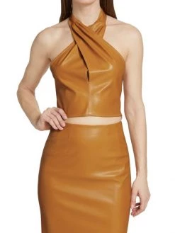 STAUD Kai Faux-Leather Halter Top -STAUD popular shop unnamed file 1097