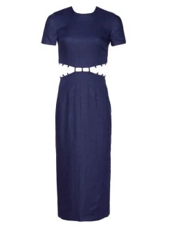 STAUD Matteo Cut-Out Linen Midi Dress