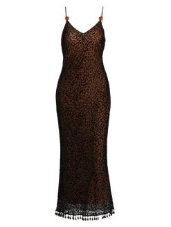 STAUD Clay Leopard Beaded Midi Dress