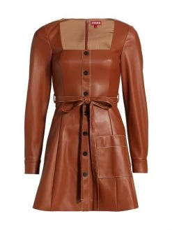 STAUD Oz Faux Leather Belted Dress