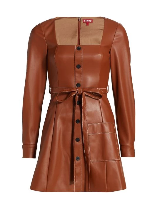 STAUD Oz Faux Leather Belted Dress 3 STAUD Oz Faux Leather Belted Dress