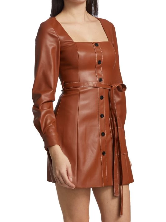 STAUD Oz Faux Leather Belted Dress 6 STAUD Oz Faux Leather Belted Dress - Image 4