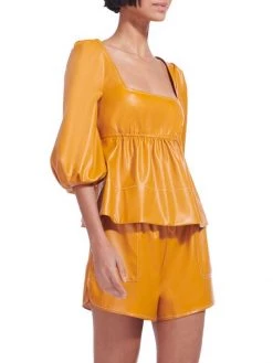 STAUD Sophie Faux Leather Peplum Top -STAUD popular shop unnamed file 1205