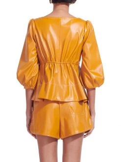 STAUD Sophie Faux Leather Peplum Top -STAUD popular shop unnamed file 1206