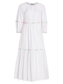 STAUD Demi Short Puff-Sleeve Maxi Dress Biscotti White