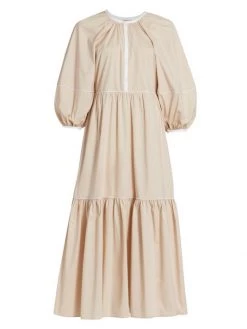 STAUD Demi Short Puff-Sleeve Maxi Dress Biscotti White -STAUD popular shop unnamed file 1234