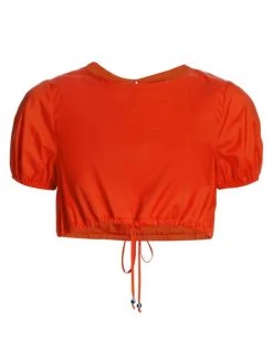 STAUD Prato Crop Short Puff-Sleeve Top Wild Orchid