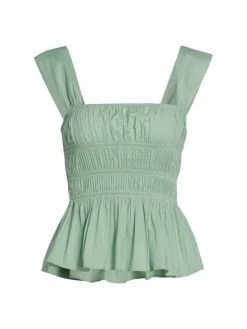 STAUD Ida Smocked Top Tan