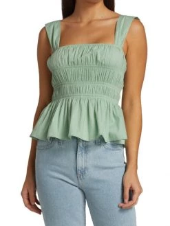 STAUD Ida Smocked Top Tan -STAUD popular shop unnamed file 1295