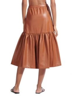 STAUD Orchid Vegan Leather Tiered Midi Skirt Black -STAUD popular shop unnamed file 1305