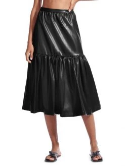 STAUD Orchid Vegan Leather Tiered Midi Skirt Black -STAUD popular shop unnamed file 1306