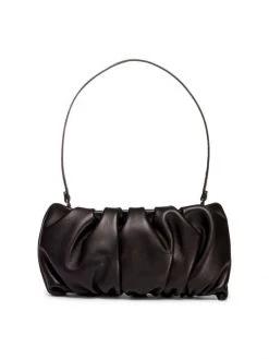 STAUD Bean Ruched Leather Shoulder Bag Spice