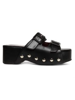STAUD Remi Leather Platform Sandals Black