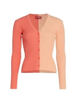 STAUD Shoko Cargo Colorblock Cardigan Tan Black