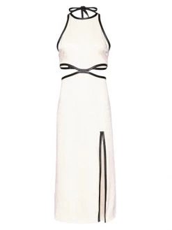 STAUD Delmore Cutout Linen Midi-Dress