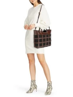 STAUD Shirley Mini Raffia & Leather Tote Mahogany Black -STAUD popular shop unnamed file 306