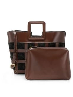 STAUD Shirley Mini Raffia & Leather Tote Mahogany Black -STAUD popular shop unnamed file 308