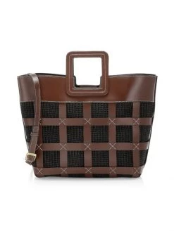 STAUD Shirley Mini Raffia & Leather Tote Mahogany Black -STAUD popular shop unnamed file 309