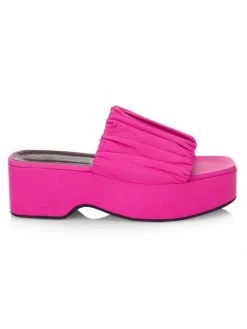 STAUD Nina Ruched Leather Platform Sandals