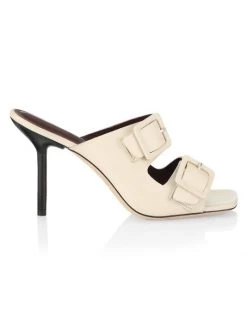 STAUD Remi Leather Buckle Mules Tomato