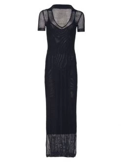 STAUD Oceane Crochet Maxi Dress Black