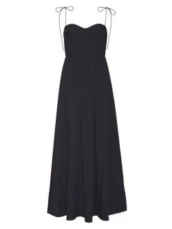 STAUD Landry Shoulder-Tie Smocked Maxi Dress Black