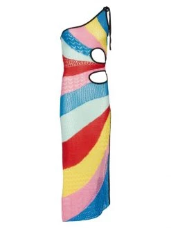 STAUD Alpes One-Shoulder Crochet Cutout Dress