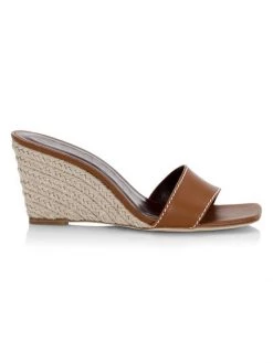 STAUD Billie Leather Espadrille Wedge Sandals Cream Natural