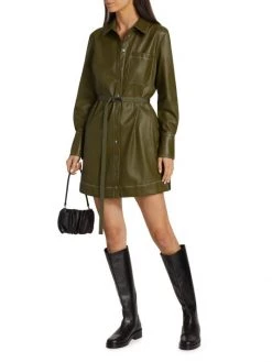 STAUD Lynn Belted Faux Leather Shirtdress -STAUD popular shop unnamed file 573