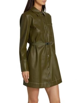 STAUD Lynn Belted Faux Leather Shirtdress -STAUD popular shop unnamed file 575