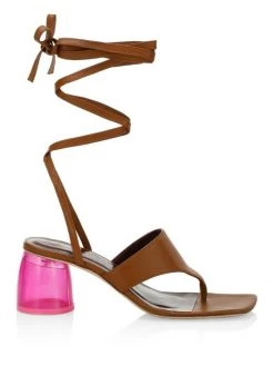 STAUD Adora Lace-Up Thong Sandals Tan Bougainvillea