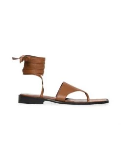 STAUD Alexandre Leather Lace-Up Thong Sandals Tan -STAUD popular shop unnamed file 658