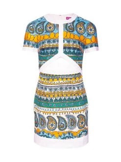 STAUD Perla Printed Linen Cutout Minidress