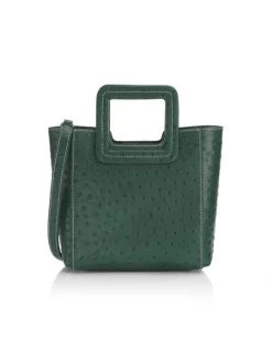 STAUD Mini Shirley Ostritch-Embossed Leather Tote Cypress