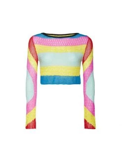 STAUD Limousin Stripe Crochet Crop Top