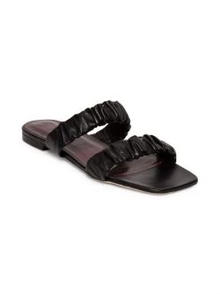 STAUD Maya Ruched Leather Slides Black