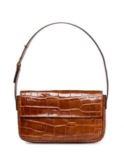 STAUD Tommy Croc-Embossed Leather Baguette