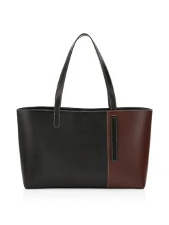STAUD Shoko Colorblock Leather Tote Black Mahogany