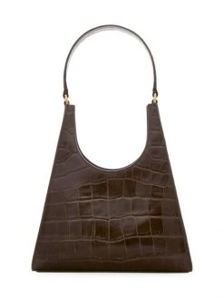 STAUD Rey Croc-Embossed Leather Shoulder Bag