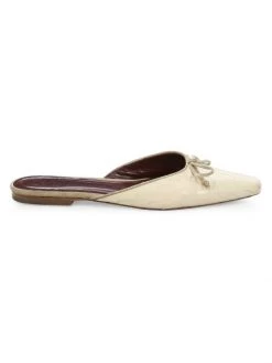 STAUD Gina Square-Toe Croc-Embossed Leather Mules Cream