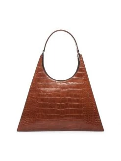 STAUD Large Rey Croc-Embossed Leather Shoulder Bag