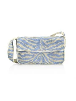 STAUD Tommy Zebra-Stripe Beaded Shoulder Bag Light Blue -STAUD popular shop unnamed file 872