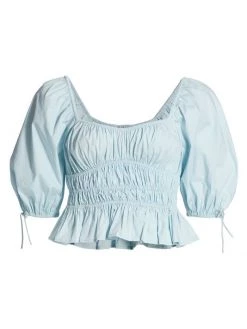 STAUD Faye Puff-Sleeve Crop Top