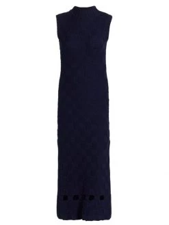 STAUD Glacier Checker-Knit Midi Dress