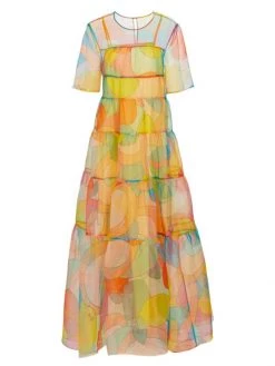 STAUD Hyacinth Tiered Abstract-Print Maxi Dress